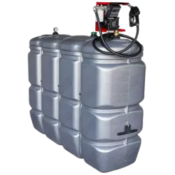 Citerne à mazout avec pompe en PE gris UV résistante de 2000 litres, double paroi et conforme à la législation.