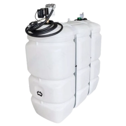 Citerne à mazout avec pompe en polyéthylène blanc de 1500 litres, livrée prête à l’emploi avec flexible et pistolet.