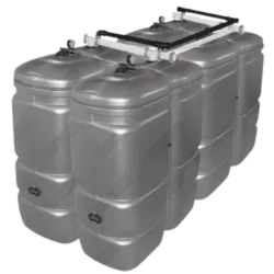 Citerne mazout 2000 litres prix : Système jumelé (4000L) PE-HD grise, cuve à mazout pour grand volume extérieur en plein soleil.