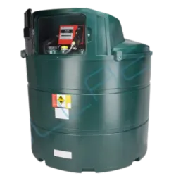 Cuve à mazout avec pompe intégrée en PE vert de 2.350 litres, dotée d’un coffret fermé et d’un système de distribution complet.
