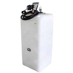 Citerne à mazout avec pompe en polyéthylène blanc de 750 litres, livrée prête à l’emploi avec flexible et pistolet.