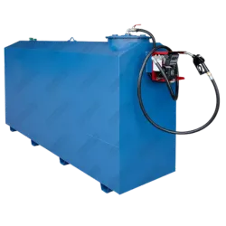 Cuve à mazout en acier bleu avec pompe de 4 800 litres, livrée prête à l’emploi pour usage intérieur ou en plein soleil.