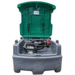 Cuve mazout mobile (PE-HD) pour le transport de diesel sur chantier, conforme ADR. Citerne mazout plastique avec pompe intégrée.