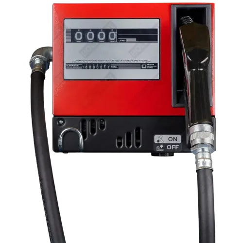 Pompe à mazout 220V fermée avec compteur, débit 40–60 l/min, pour installation fixe.