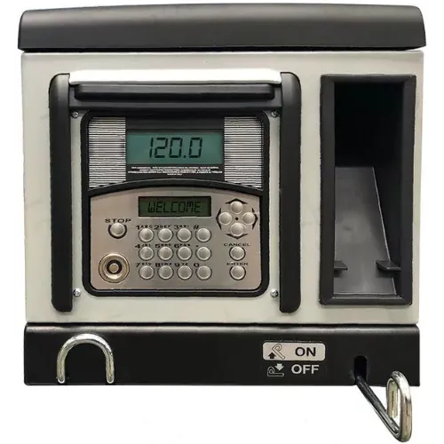 Terminal de commande pour pompe à mazout avec écran digital et clavier, utilisé pour gérer le remplissage sécurisé des citernes de fuel.