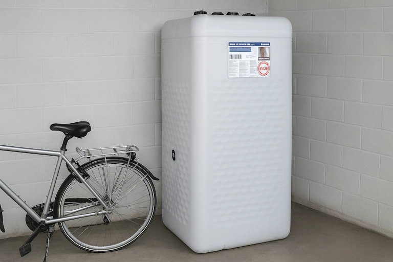 Réglementation citerne mazout : illustration des trois seuils de capacité (3.000 L et 25.000 L) qui déterminent l’obligation de déclaration ou de permis d’environnement en Wallonie.