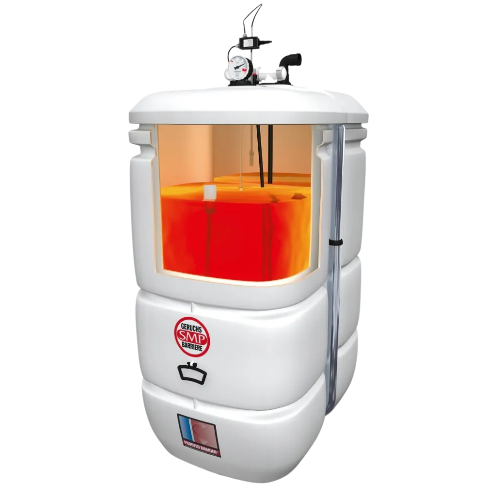 Citerne mazout aerienne en PE-HD avec cuve mazout double paroi pour le chauffage domestique en Wallonie.