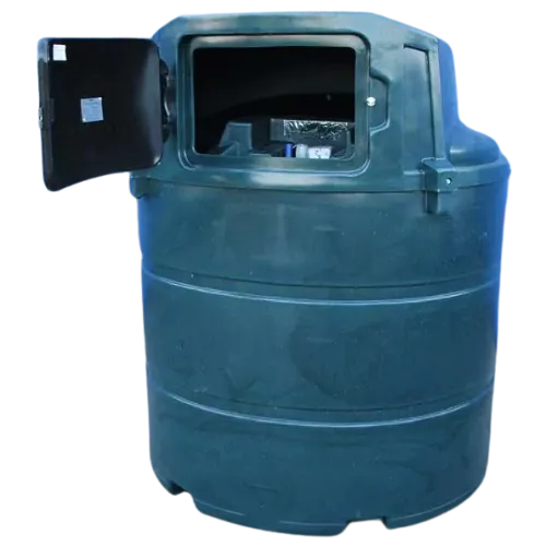 cuve à mazout 1200l prix : citerne bleue en polyéthylène avec trappe de visite ouverte, format 1340 L