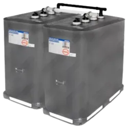 citerne mazout 2000 litres prix : réservoir galvanisé double paroi en jumelage, vue de face (largeur) sur palette métallique.