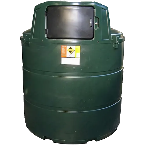 Citerne à mazout verticale en plastique de 2350 litres avec bouchon d'inspection et étiquette de conformité, adaptée pour l'intérieur et l'extérieur.